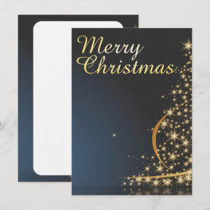 Convite Tema de Natal Azul com Árvore de Natal dourada