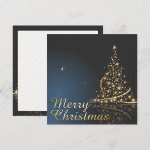 Convite Tema de Natal Azul com Árvore de Natal Dourada