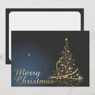 Convite Tema de Natal Azul com Árvore de Natal Dourada