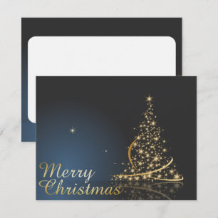 Convite Tema de Natal Azul com Árvore de Natal dourada