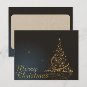 Convite Tema de Natal Azul com Árvore de Natal Dourada