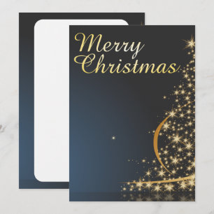 Convite Tema de Natal Azul com Árvore de Natal dourada