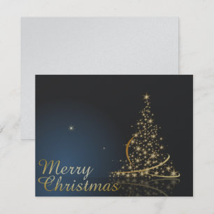 Convite Tema de Natal Azul com Árvore de Natal dourada