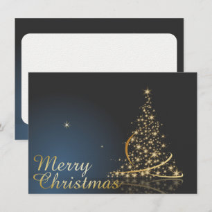 Convite Tema de Natal Azul com Árvore de Natal ouro