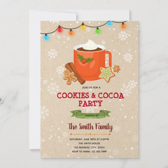 Convite tema de Natal rosa cacau e biscoitos (Frente)