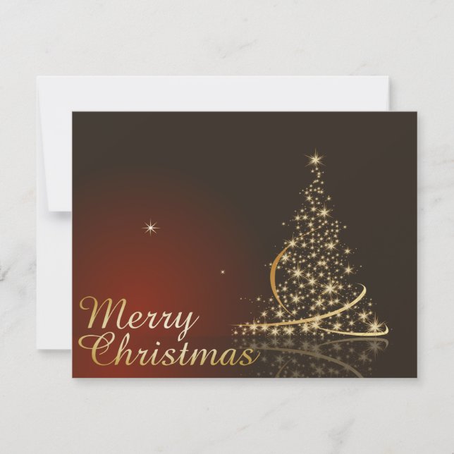 Convite Tema de Natal Vermelho com árvore de Natal dourada (Frente)