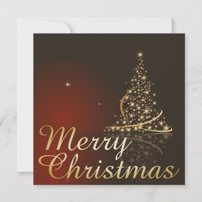 Convite Tema de Natal Vermelho com árvore de Natal dourada (Frente)