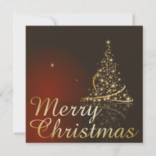 Convite Tema de Natal Vermelho com árvore de Natal dourada
