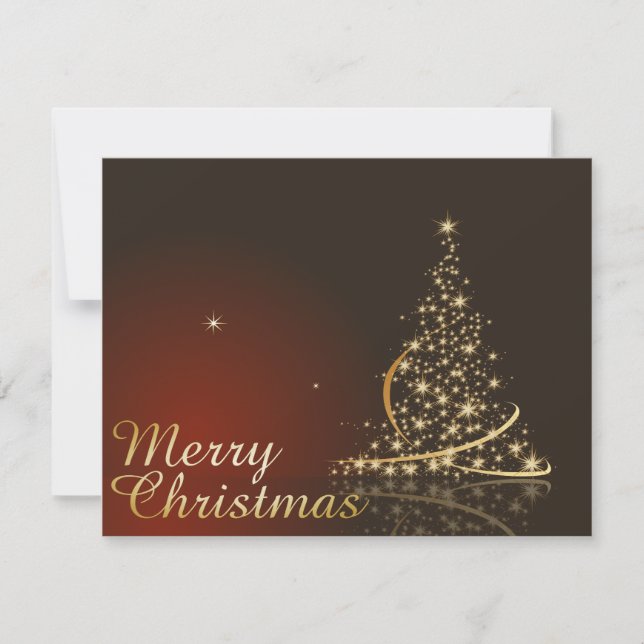Convite Tema de Natal Vermelho com árvore de Natal dourada (Frente)