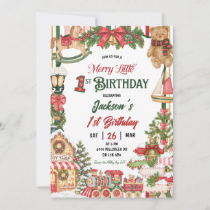Convite Tema de Neve de Natal Merry Little Primeiro Aniver