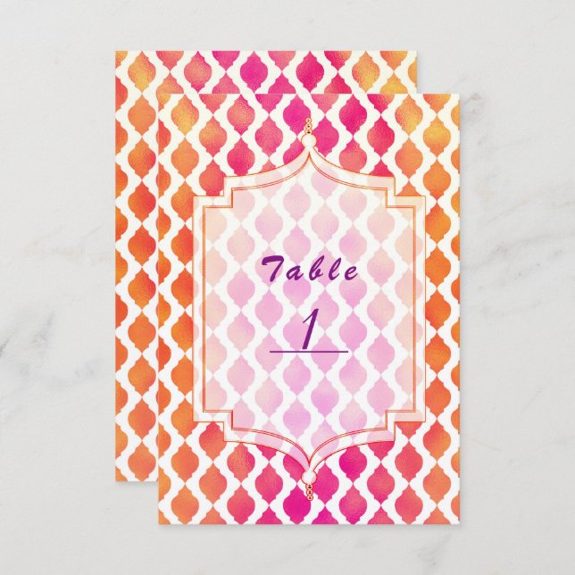 Convite Tema de Número de Mesa de Festa Marroquina Rosa e  (Frente/Verso)