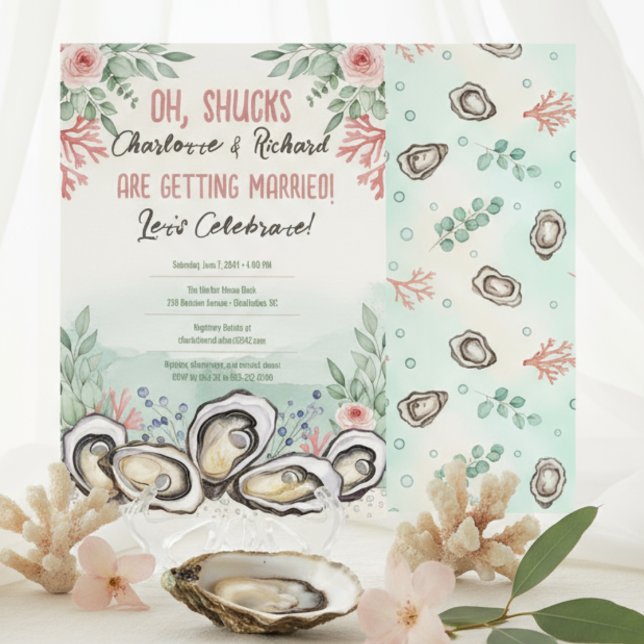 Convite Tema de Ostras Costeiras para Casais no Chá de Noi (Coastal Oyster Theme Couples Wedding Shower Invitation)