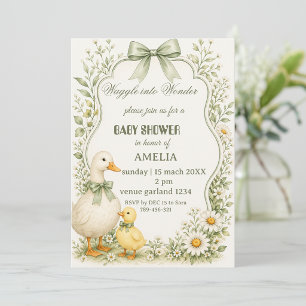 Convite Tema de pato floral verde sage editável vintage