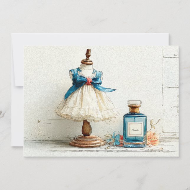 Convite Tema de Perfume Azul para 1º Aniversário Couture (Frente)