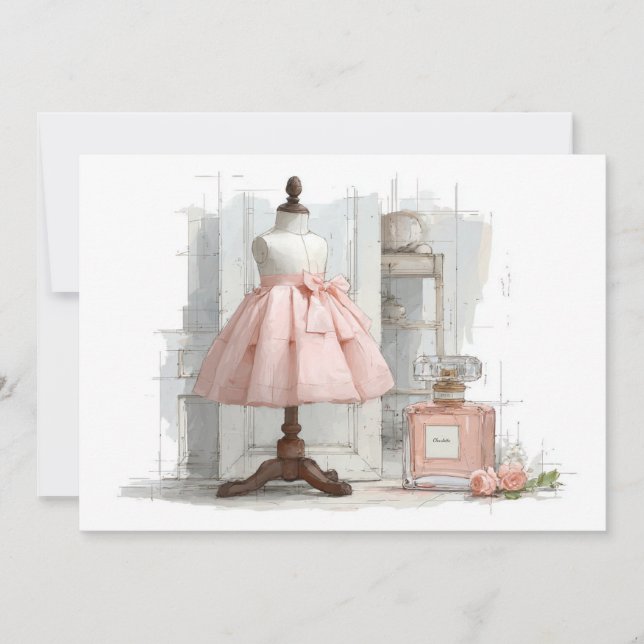 Convite Tema de Perfume Couture Rosa para 1º Aniversário (Frente)