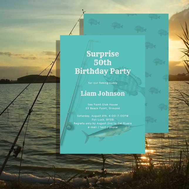 Convite Tema de Pesca Festa de Aniversário Surpresa dele (Criador carregado)
