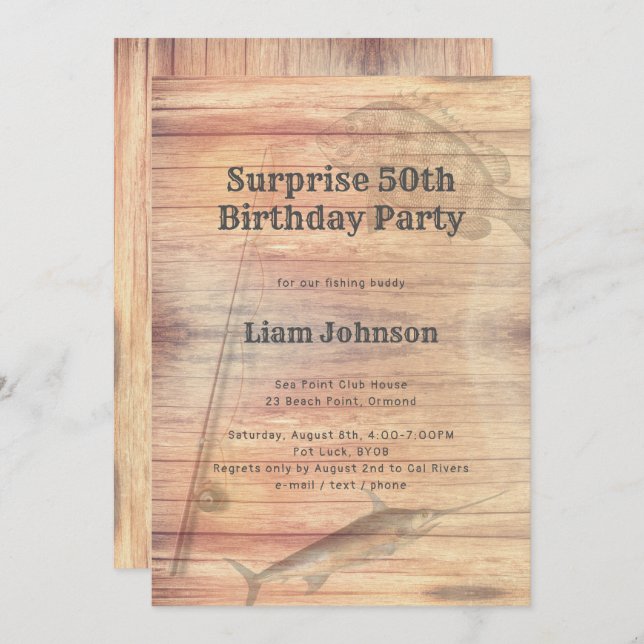 Convite Tema de Pesca Sua Festa de aniversário (Frente/Verso)