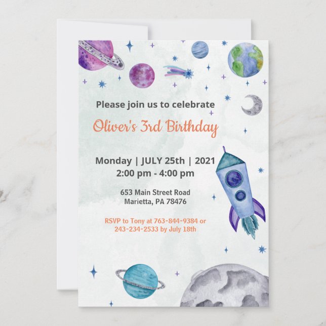Convite Tema de planeta Menino Aniversário  (Frente)