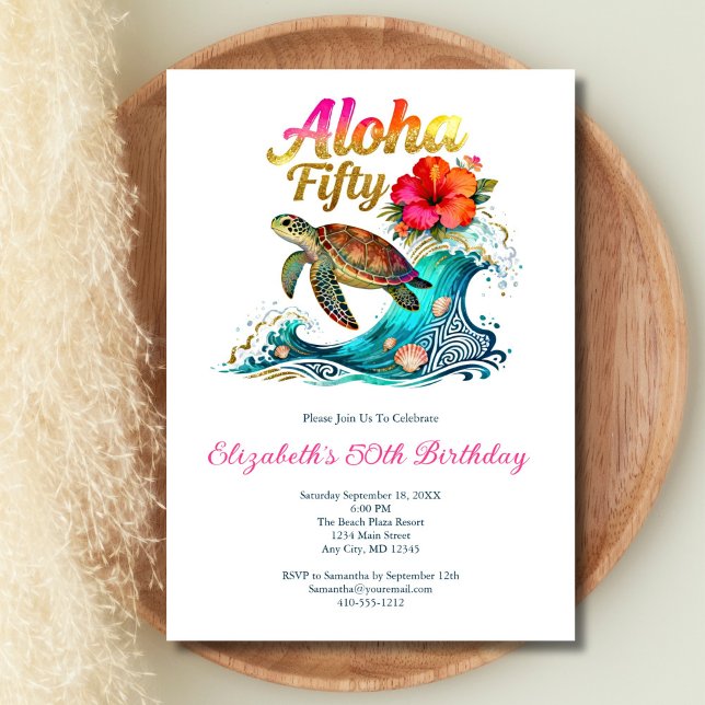 Convite Tema de Praia do Oceano Tropical de 50º Aniversári (Topical Ocean Beach Theme 50th Birthday party invitation. Aloha 50. Digital download or printed)