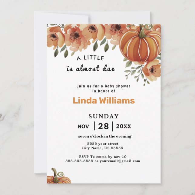 Convite Tema de Queda Floral | Pequeno Chá de fraldas (Frente)