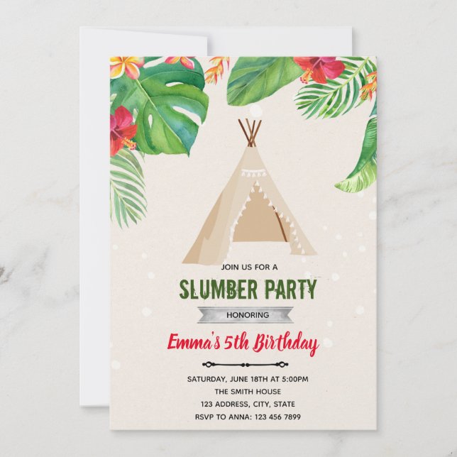 Convite tema de sono tenda luau tropical (Frente)