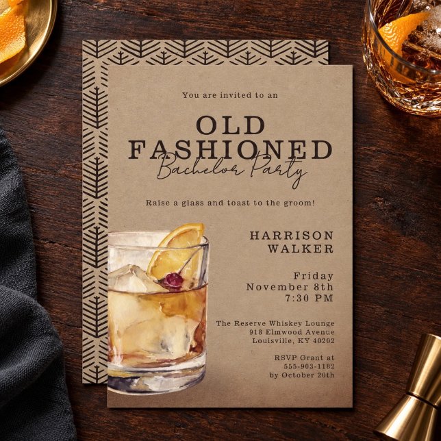 Convite Tema de uísque Despedida de Solteiro Old Fashioned (Criador carregado)