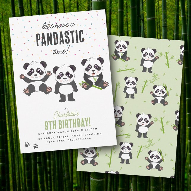 Convite Tema de Urso Panda Fofo Kawaii para Aniversário de (Cute Panda Bear Theme Kawaii Kids Birthday Party Invitation)