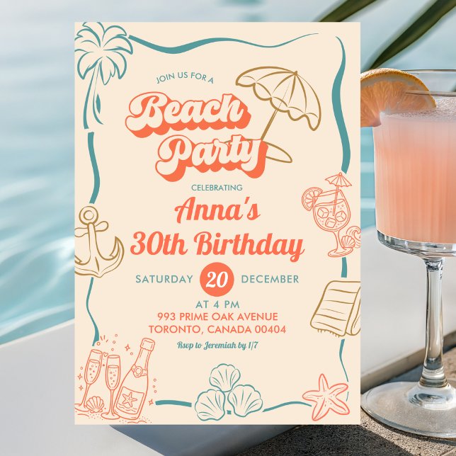 Convite Tema de Verão Excêntrico Festa de Aniversário na P (Criador carregado)