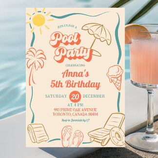 Convite Tema de Verão Excêntrico Festa na Piscina Aniversá