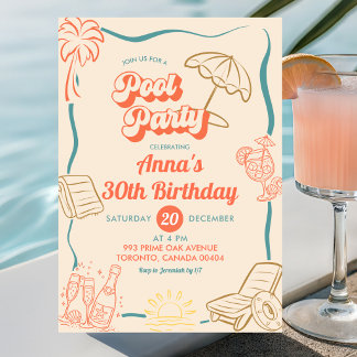 Convite Tema de Verão Excêntrico Festa na Piscina Aniversá