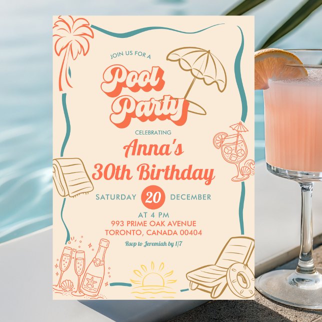 Convite Tema de Verão Excêntrico Festa na Piscina Aniversá (Criador carregado)