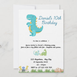 Convite Tema Dinossauro Azul Fofo