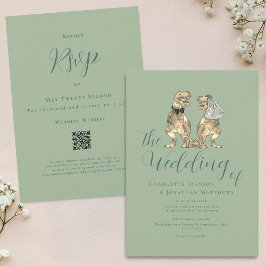 Convite Tema Dinossauro Casamento Sage Código Verde QR