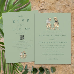 Convite Tema Dinossauro Casamento Sage Verde Código Qr