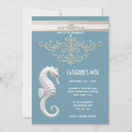 Convite Tema do cavalo no verão praia aniversário azul