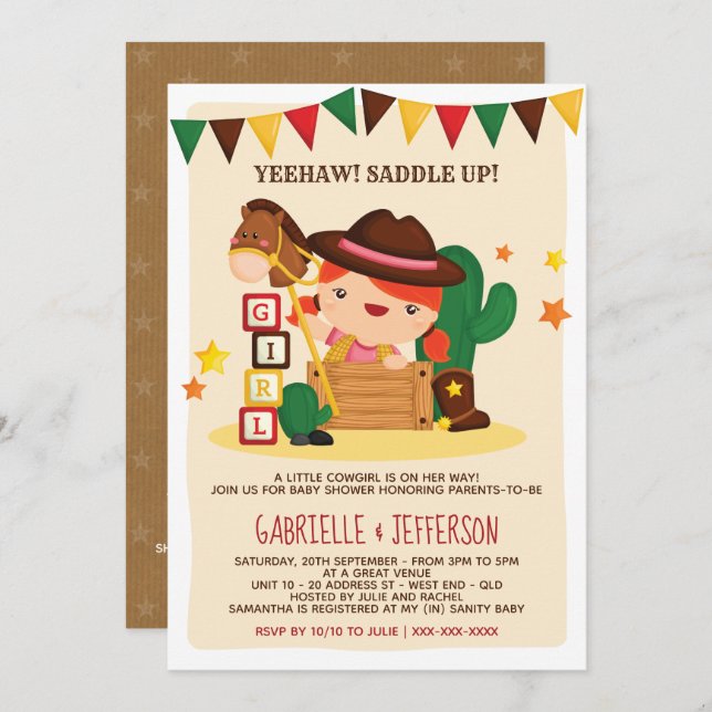 Convite Tema do Chá de fraldas da Garotinha Rústica e Boni (Frente/Verso)