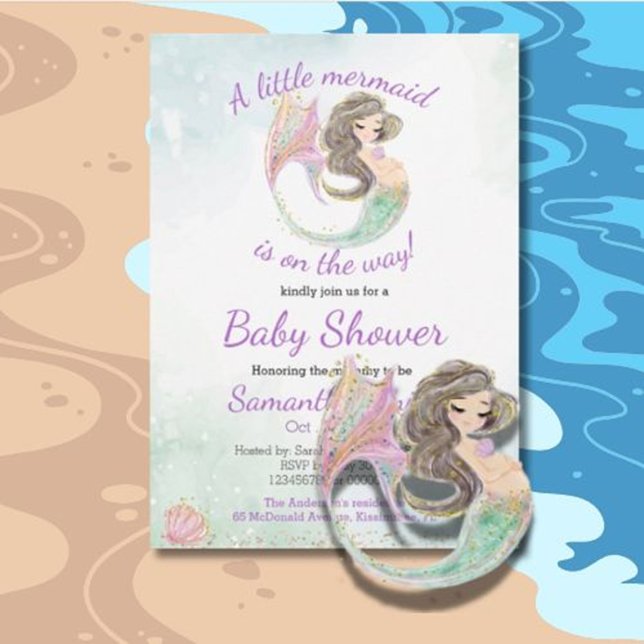 Convite Tema do Chá de fraldas de Sereia Castanho Suave (Magical Mermaid Baby Shower Event Invitation Ideas & Designs)