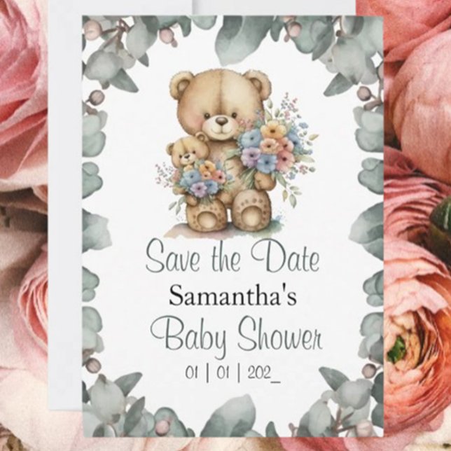 Convite Tema do Chá de fraldas do Bear Boy Teddy (Celebrate your little cub's arrival with our "Beary Cute" teddy bear baby shower invitation! )