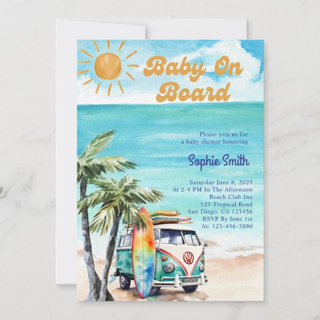 Convite Tema do Chá de fraldas tropical costeiro do bebê n (Frente)