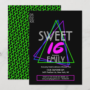 Convite Tema do Clube de Flyer Sweet 16 Neon Geométrico