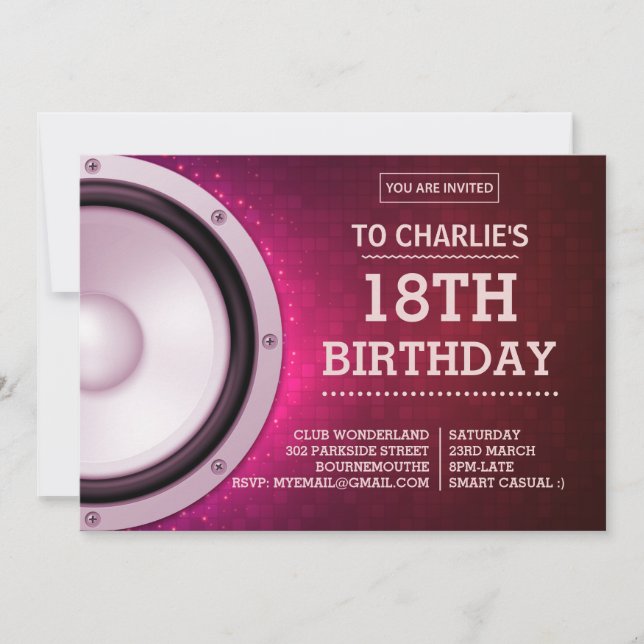 Convite Tema do Clube Noturno Rosa (Frente)