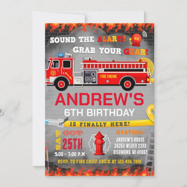 Convite Tema do Departamento de Combate a Incêndios Modern (Frente)