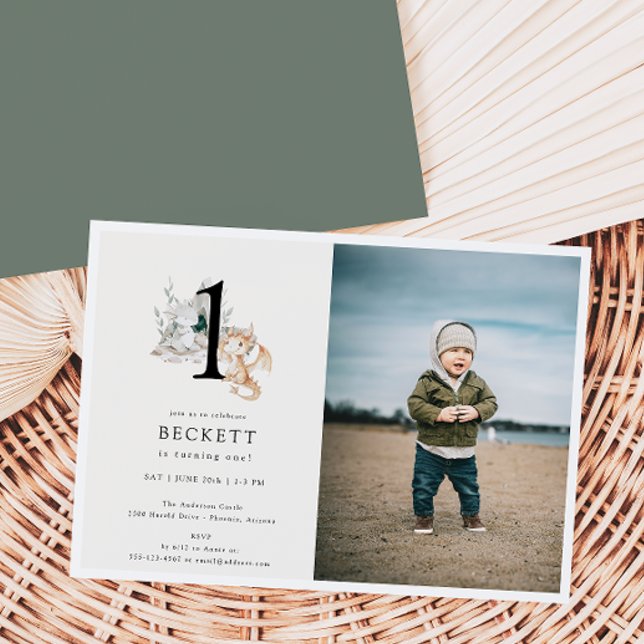 Convite Tema do Dragão em Cute Foto da Primeira Festa de a (Criador carregado)