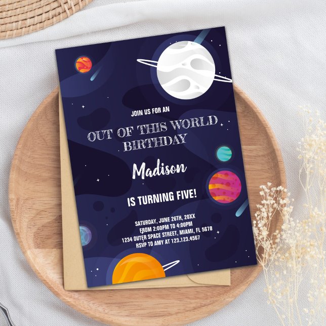 Convite Tema do Espaço Exterior Colorido para Partido para (Planets Birthday Invitations)