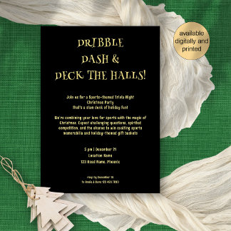 Convite Tema do esporte Festa Dourada de Natal Preta