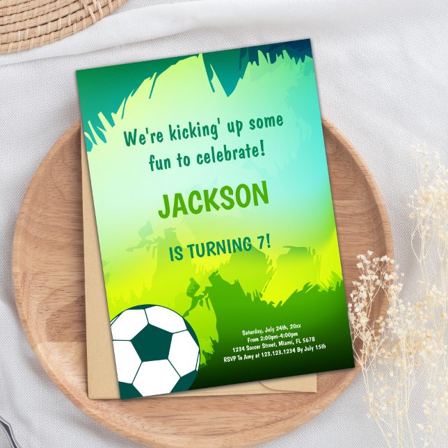 Convite Tema do Esporte Negro e Verde Negrito (Soccer Birthday Invitations)