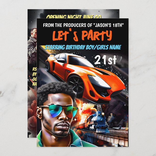 Convite Tema do filme carros de ação de alto drama gangste (Frente/Verso)