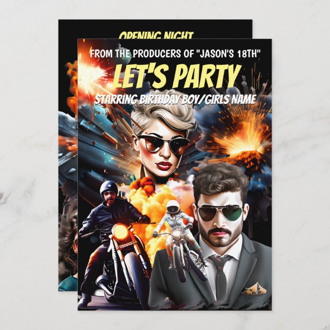 Convite Tema do filme vilões heróis ação aventura (Frente/Verso)