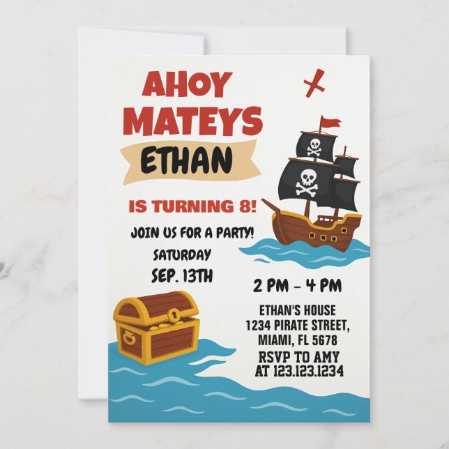 Convite Tema do Mapa do Tesouro de Storybook para Crianças (Frente)