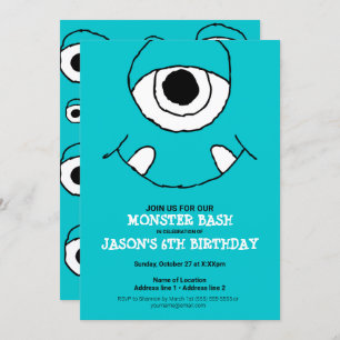 Convite Tema do Monstro Azul do Monstro do Bday Party